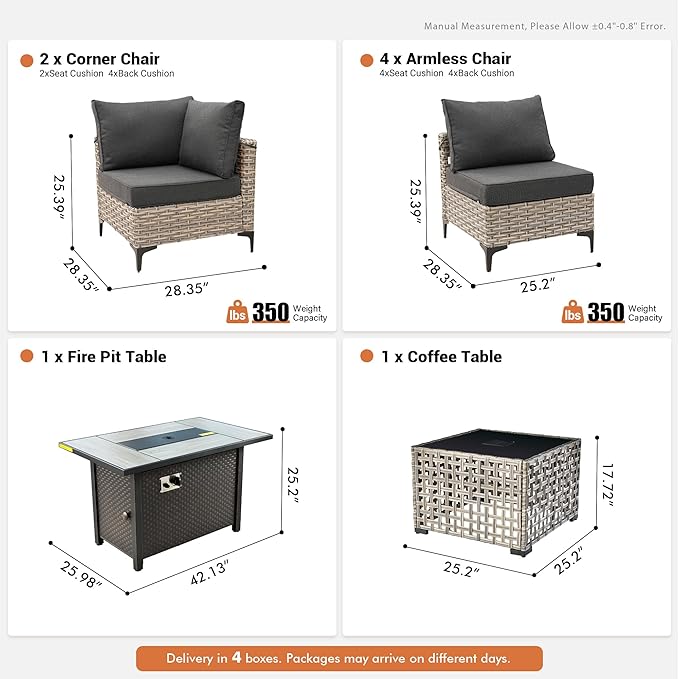 Outdoor Sectional Patio Furniture Set with Fire Pit Table and Glowing Table,8 Pieces Wicker Conversation Sets L Shaped Couch Out Door Sofa Set Outside Furniture for Garden Deck Yard,Black