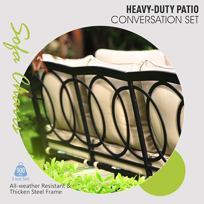 Sophia & William Extra Large Outdoor Patio Sofa Chairs Set 2 PCS Heavy-Duty Porch Furniture with High Back & Deep Seating Area, 5.5" Thicken Cushions for Deck, Lawn, Outside (Beige)