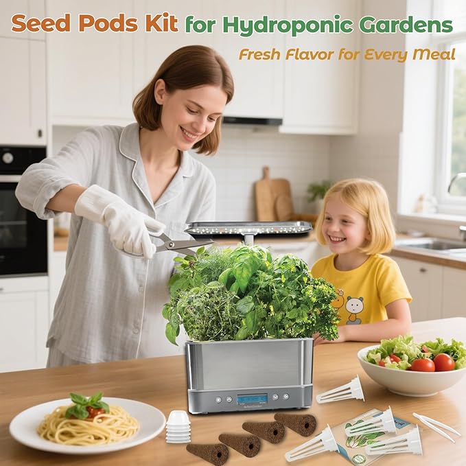 Herb & Salad Seed Pods Kit - Hydroponic Refill Pod for All Indoor Garden, 8 Grow Pods with Seeds of Genovese Basil, Cherry Tomato and Mixed Greens, Compatible with All Hydroponics Growing Systems