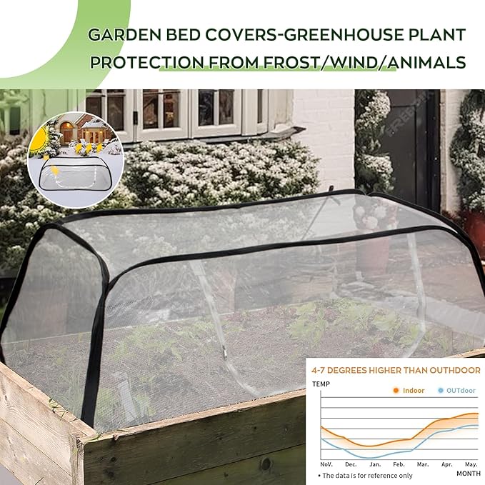 Raised Garden Bed Cover with Frame-4x2x1.3ft Garden Greenhouse Cover with Zipper Door,Garden Rows Accelerator Plants Cover for Vegetable & Flower Beds