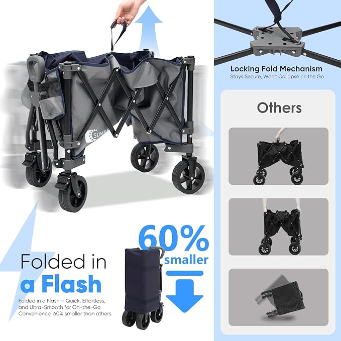 Collapsible Foldable Wagon Cart with 330lbs Weight Capacity, Heavy Duty Folding Wagon Cart with Big All-Terrain Wheels & Drink Holders. Gray