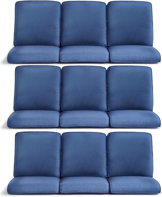 9-Piece Outdoor Patio Cushion Set - Fade & Water Resistant with Removable Olefin Cover, 22x24x4 Inch Memory Foam Cushions for Wicker Sectional Sofa – Blue/Regular