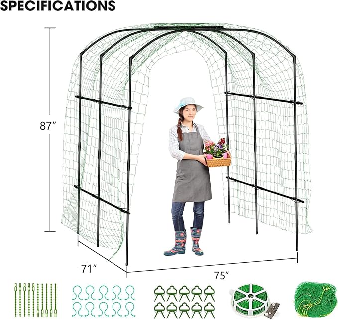 DoCred Tall Garden Arch Trellis for Climbing Plants, 87in Tall Metal Plant Support Trellis Archway for Climbing Vine Vegetable/Fruit/Flower Outdoor Yard Lawn Garden Arch Tunnel Trellis
