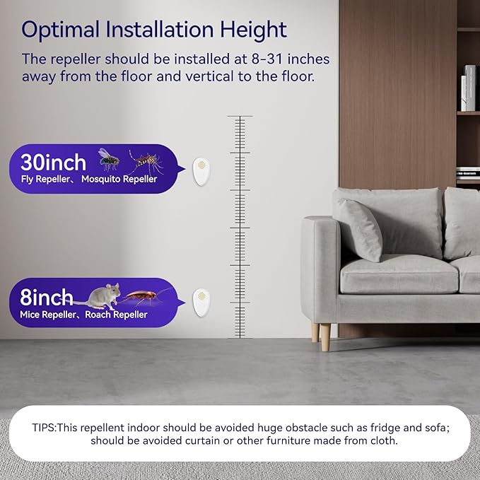 Ultrasonic Pest Repellent Indoor 6 Packs, Ultrasonic Repellent for Rodent, Mouse, Mice, Bugs, Spider, Mosquito, Roach, Electronic Plug in Pest Control, Cockroach Killer, Ant Traps, with Button, Home