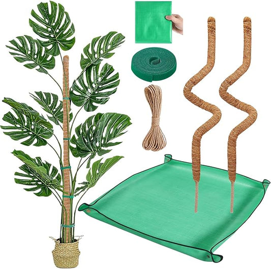 GUIDOT 2 Pack Moss Pole Monstera Plant Support with Repotting Mat, 28 Inch Plant Support Stakes, Plant Sticks Support Tall for Indoor Potted Climbing Plants, Pothos, Philodendron