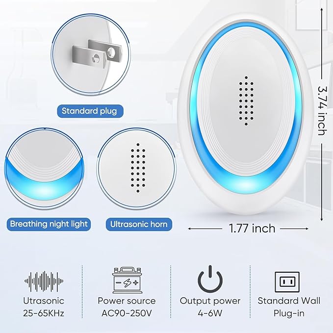2025 Upgraded Mouse Repellent Indoor, 6 Pack Ultrasonic Pest Repeller, Roach Repellent Plug, Roach Repellent Plug for Roach, Spider, Mouse, Mosquito, Mice, Ant, Bugs Electronic Plug-in Pest Control