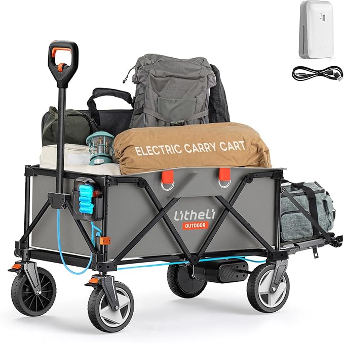 Litheli Electric Wagon Cart with Battery Power, All-Terrain Wheels & Variable Speed | 200L Capacity, 300 lbs Heavy-Duty Utility Wagon for Camping Gear, Beach Trips, Garden Tools & Shopping Hauls