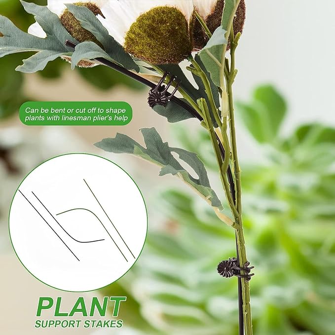 10PCS Garden Metal Plant Stakes with 15PCS Vine Fixing Clip Set, 15.75inch Tall Single Stem Flower Stakes, Bendable Plastic Coated Garden Plant Stakes Holder for Amaryllis Orchid Lily Rose(Green 40cm)