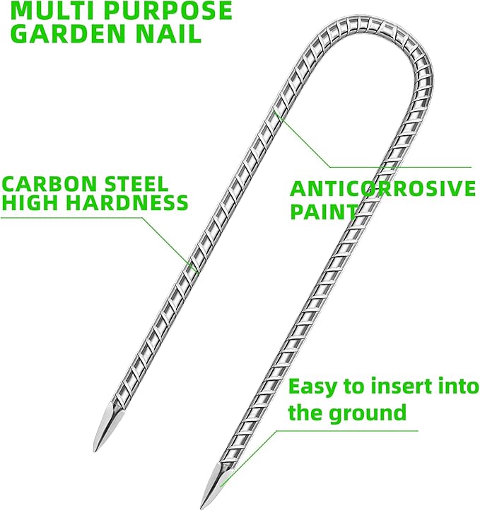 10 Pack Ground Garden Rebar Stakes Rebar 12 Inch Anti-Rust Galvanized Steel U Shape Hook Heavy Duty Ground Anchors for Tents, Position Kits,Fences, and Trampolines Landscape Fabric
