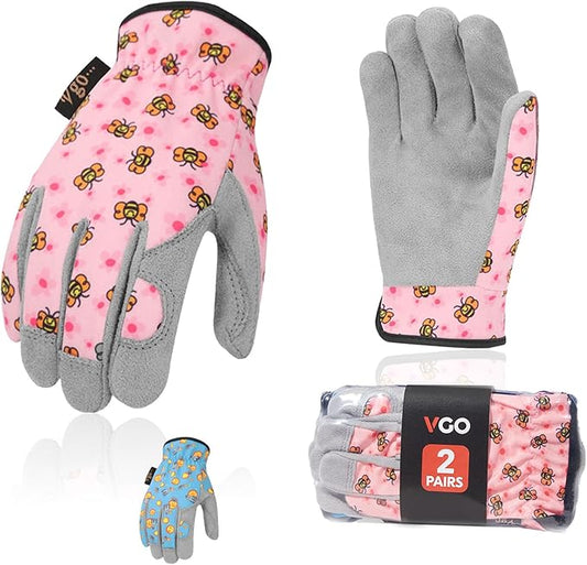 Vgo... 2-Pairs Age 4-5 Kids Gardening Gloves,Children Yard Work Gloves,Soft Safety Outdoor Playing Gloves (Size S, Blue&Pink, KID-MF7362)