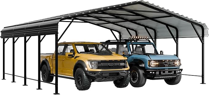 Walsunny Metal Carport 20x20 FT Heavy Duty Carport Canopy with Enhanced Base, Outdoor Car Shelter with Galvanized Steel Roof and Frame Garage for Truck, SUV, Boat, Black