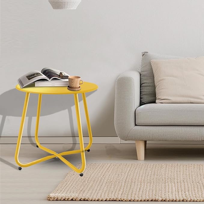Lemon Yellow Patio Side Table, 18" Weatherproof Steel Outdoor Indoor Side Table for Garden, Balcony, Pool & Tailgate, Rust-Resistant Lightweight Portable Patio End Table
