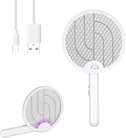 Electric Fly Swatter 4000V, Bug Zapper Racket Indoor with USB Rechargeable, Mosquitoes Trap Lamp Rechargeable with 1200mAh Battery for Indoor Mosquito Bat, Fruit Fly Killer for Home