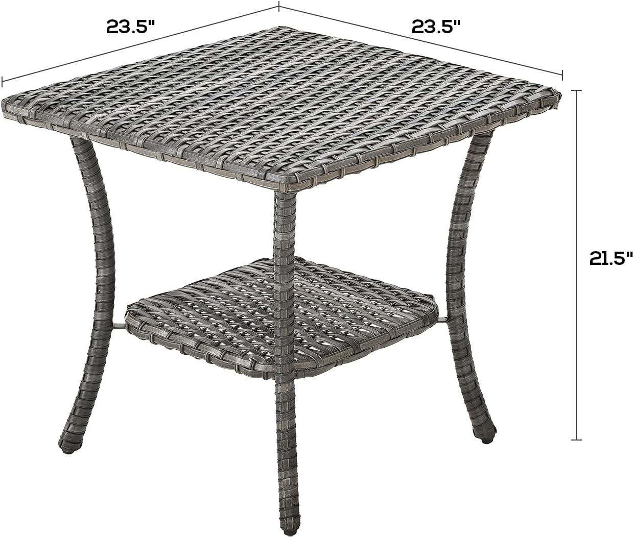 Patio Tables Outdoor Coffee Table - Wicker Rattan Side Tables with 2-Tier Storage Shelf End Table for Porch Deck Balcony Garden Outside Square Mixed Grey