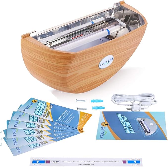 Faicuk WS108 Wall Sconce Fly Light Trap for Capturing Flies, Moths, Gnats, Mosquitos and Other Flying Insects - 13"x7.5"x5.5"(Wood Grain)