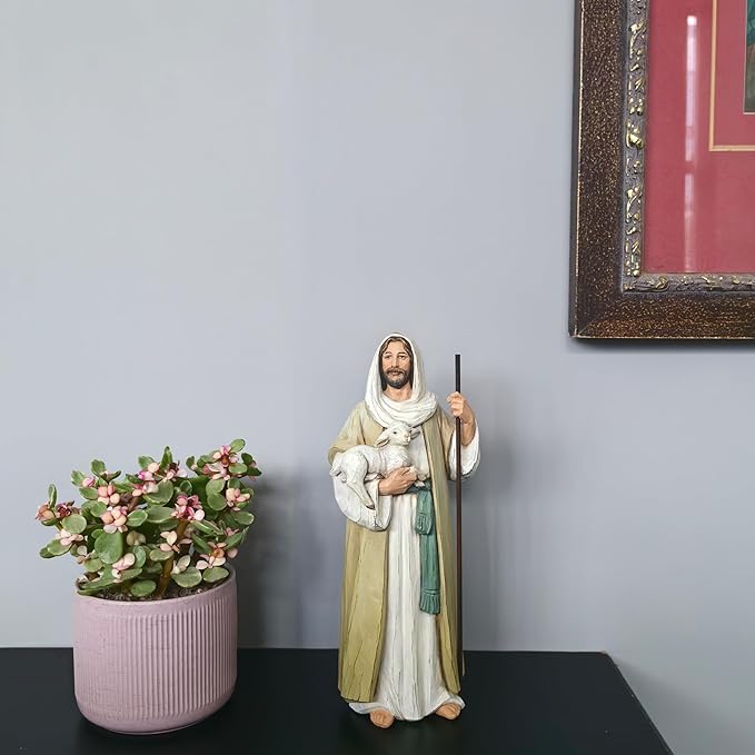 Good Shepherd Statue Jesus Holding Lamb 9.5inch Religious Modern Home Decor Figurine Indoor Tabletop Religious Gift