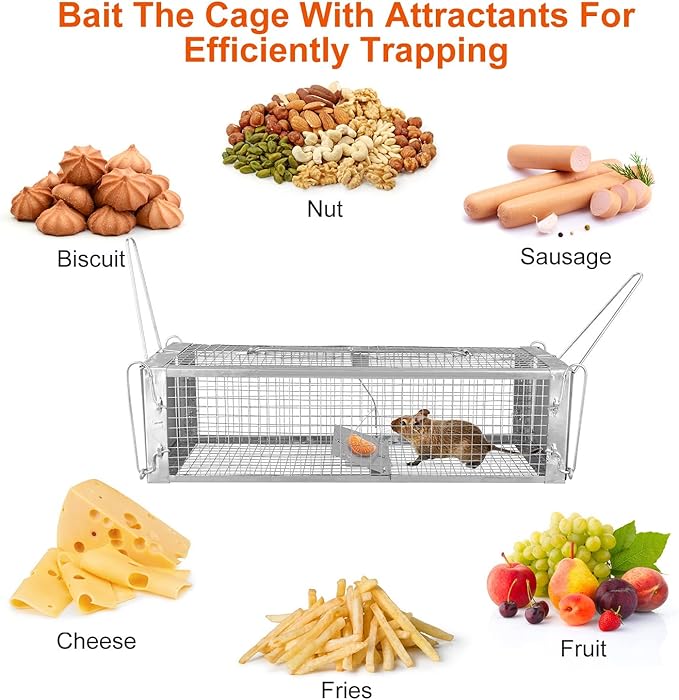 iMounTEK Dual Door Rat Trap Cage Humane Live Rodent Dense Mesh Trap Cage Zinc Electroplating Mice Mouse Control Bait Catch with 2 Detachable U Shaped Rod