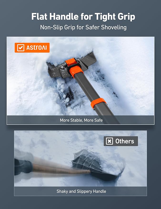 AstroAI 38.4" Folding Snow Shovel for Car, Extendable Snow Shovel with Thickened Aluminum Handle and Reinforced Iron Hinge, Portable and Multifunctional for Driveway, Cars, Camping and Mud, Grey