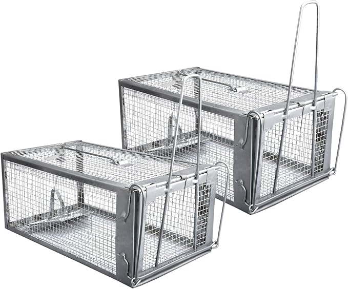 Gingbau 2-Pack Chipmunk Traps Humane Live Mouse Rat Cage Traps for Indoors and Outdoors