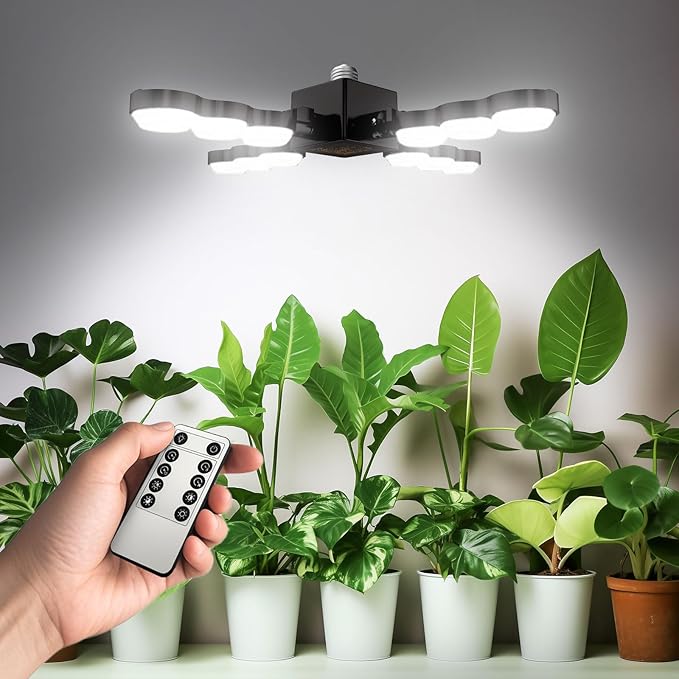 SANSI Grow Lights for Indoor Plants, Dimmable Full Spectrum LED Grow Light with Remote Control, Auto On Off 4 8 12 Hrs Timer, 80W (800 Watt Equiv) Plant Lights for Indoor Greenhouse, E26 Base