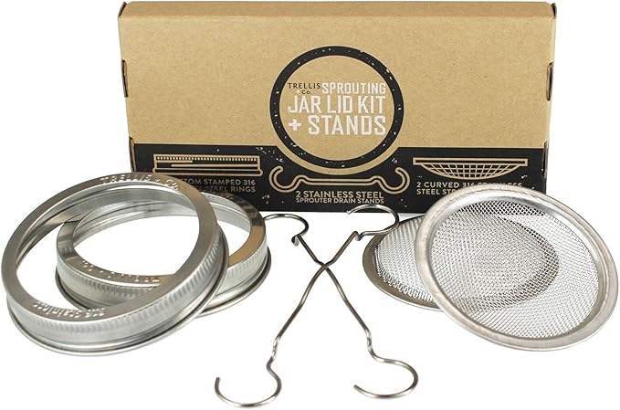 | Stainless Steel Sprouting Kit, 2 Pack & Sprouting Stands | Rust Proof 316 Stainless, Curved Mesh, Fits Most Wide Mouth Mason Jars | Grow Your Own Organic Sprouts From Seeds, Sprouter
