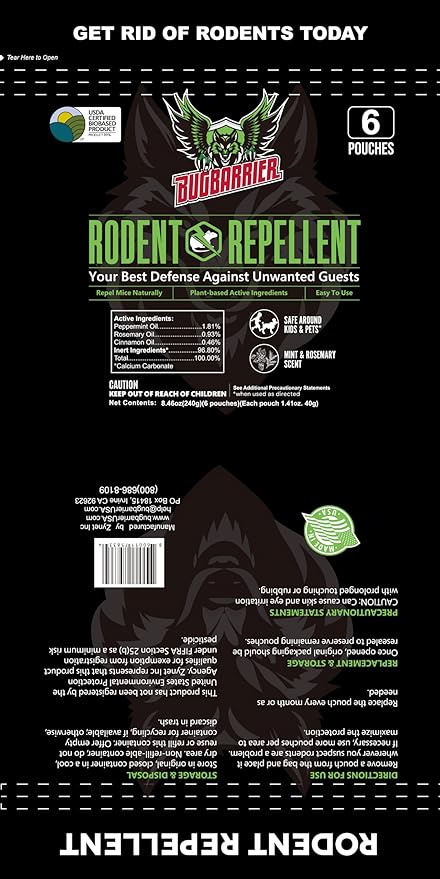 BugBarrier's Rodent Repellent Pouches – Plant-Powered Rat Mouse Deterrent, Indoor Mice, Natural Rat & Mouse Repellent Extra-Strength Peppermint & Rosemary Oils (Pack of 24)