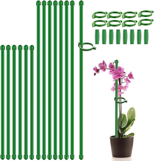 Plant Stakes 17inch &11inch SupKing Adjustable Length Plant Support Stake 16Pcs Green Orchid Stick with Clips for Indoor Outdoor,Garden Pole for Potted Tomato Amaryllis Vegetables Comes with 20 Ties