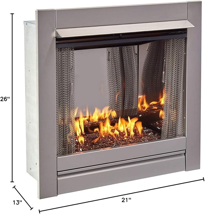 Duluth Forge Ventless Stainless Outdoor Gas Fireplace Insert with Reflective Copper Glass Media - 24,000 BTU, Manual Control - Model# DF450SS-G-RCO