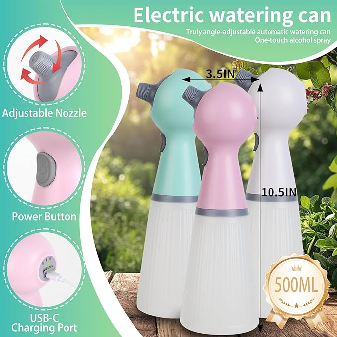 electric sprayer, electric spray bottle, long battery life, portable, USB charging, continuous spray bottle, watering can indoor plants, suitable for gardening and courtyard (blue)