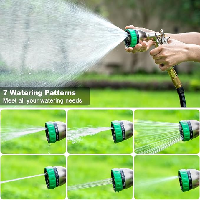 FANHAO Heavy Duty Garden Hose Nozzle, 100% Metal Water Hose Sprayer with 7 Spray Patterns, Ergonomic Rear Trigger, High Pressure Water Nozzle Sprayer for Watering Plants, Washing Car and Pet
