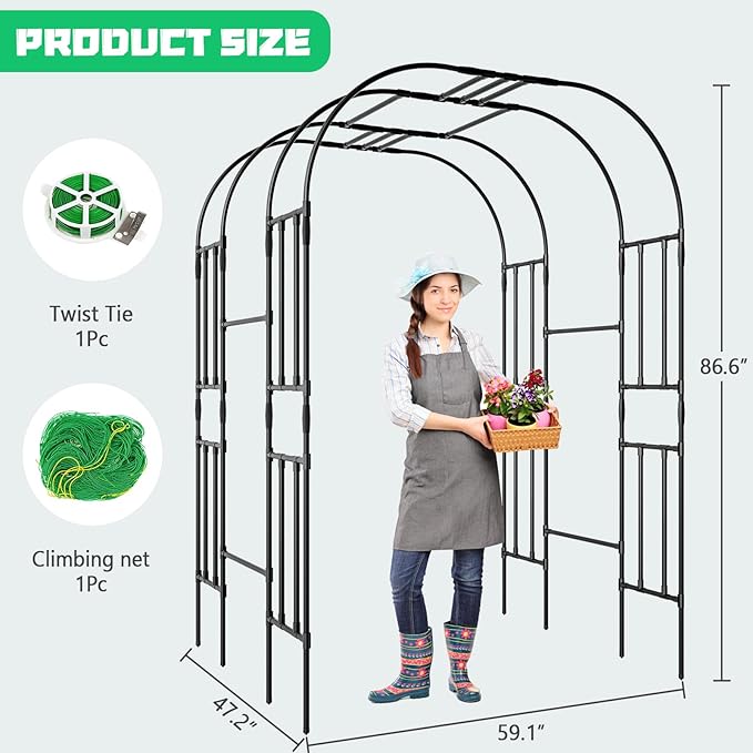 DoCred Large Tall Garden Arch Trellis for Climbing Plants Outdoor, 87in Tall Metal Garden Arbor Wedding Arches for Lawn, Party, Backyard Decoration