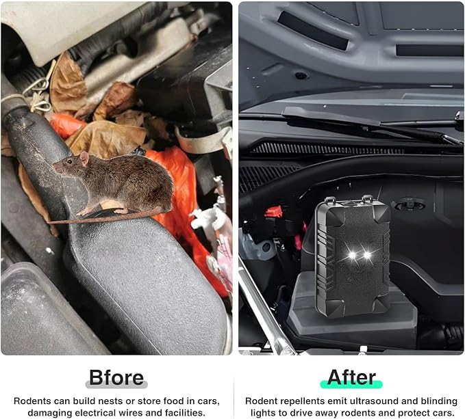 Car Rodent Repellent Under Hood Rodent Repeller Ultrasonic Battery Operated Rat Deterrent for Car Engine Mouse Deterrent,Rat Repellent for Car,Keep Rodents Mice Out of Barn Garage (4)