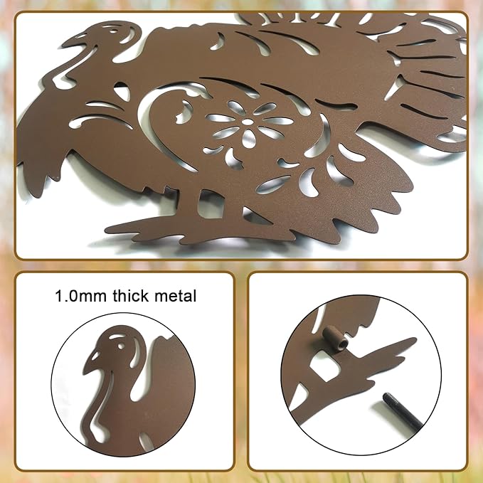 Set of 2 Metal Turkey Outdoor Decorations, Thanksgiving Decor Garden Stake,Fall Yard Porch Sign for Outside
