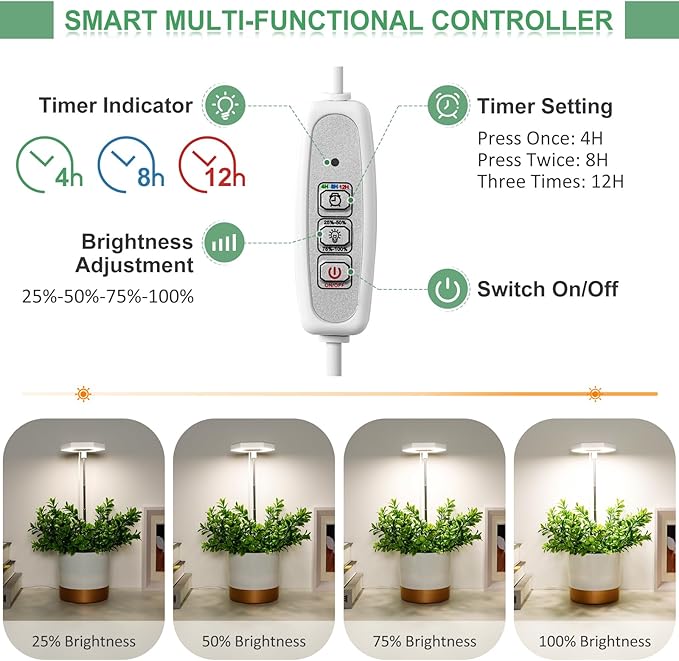 FOXGARDEN Grow Light, Full Spectrum LED Plant Light for Indoor Plants, Growing Lamp with Auto On/Off Timer 4/8/12H, 4 Dimmable Brightness, Height Adjustable, Ideal for Small Plants, 3 Packs
