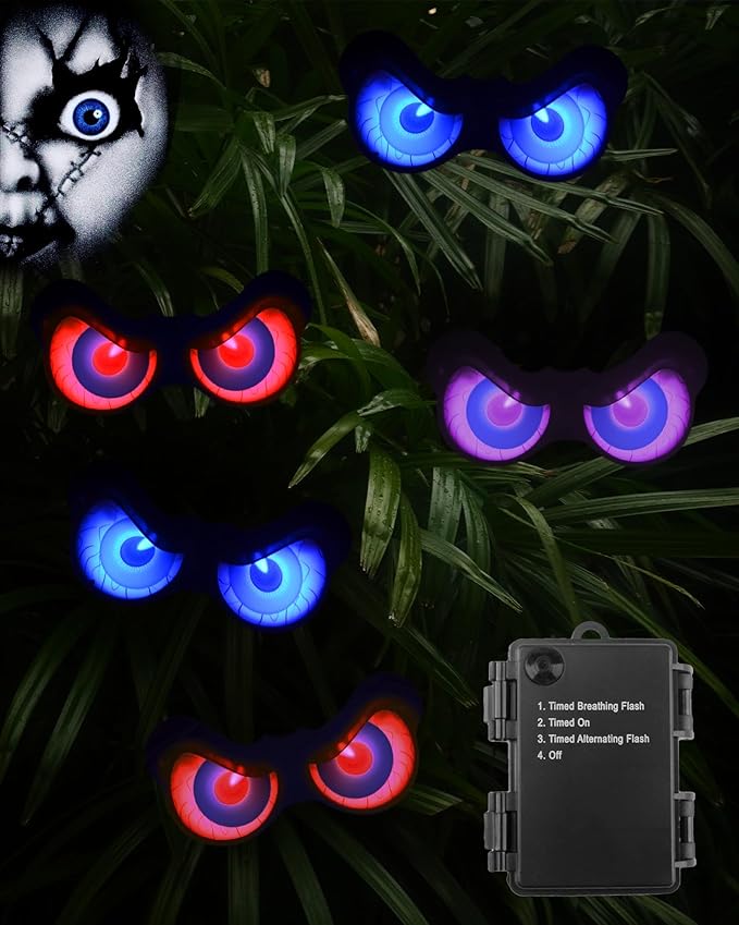 Halloween Decorations, 5 Pack Glowing & Flashing LED Eye Lights for Indoor/Outdoor Use, Bush, Yard, Window, Party