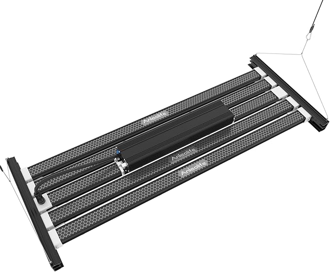 A ANLEOLIFE Stretchable LED Grow Lights with LM301H EVO Diodes 730W Full Spectrum Dimmable Daisy Chain 5x5ft Coverage Bar Style Commercial Growing Lamp for Greenhouses Plants