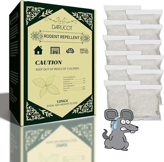 Extra-Strength Mouse Repellent Pouches, Cinnamon/Peppermint Oils Repel Mice from Nesting & Freshen Air in Car/RV/Boat/Garage/Shed/Cabin