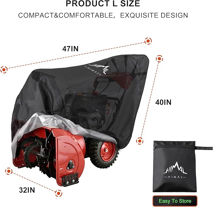 Himal Outdoors Snow Blower Cover-600D Heavy Duty Polyester,Waterproof,UV Protection,Universal Size for Most Electric Two Stage Snow Blowers 47" L x 32" W x 40" H (L)