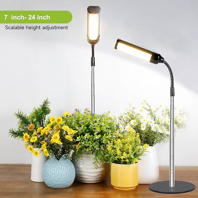 LED Grow Light,3500K Full Spectrum Desk Plant Growing Lamp with 45 LEDs,Adjustable Gooseneck,5-Level Dimmable,Height Adjustable7-23 for Indoor Plants,Auto On Off Timing 2 4 8Hrs