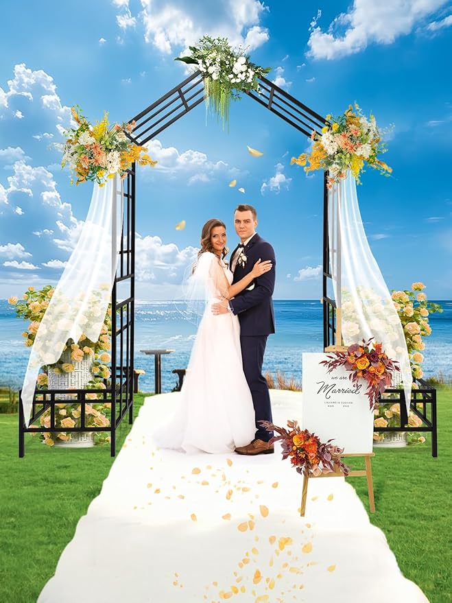 Kalolary 2 in 1 Metal Garden Arbor with Plant Box, 8FT House Shape Garden Arch Trellis for Climbing Plants Heavy Duty Steel Pergola Arch for Wedding Party Backyard Outdoor (Freely Adjustable Width)