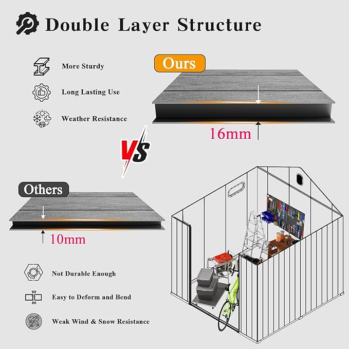 Domi 8x6FT Resin Outdoor Storage Shed with Lockable Door, Waterproof Outside Sheds with Windows & Vents, Heavy-Duty Plastic Tool Storage Shed for Patio Furniture, Lawn Mower, Bike
