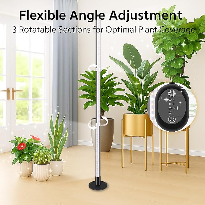 Standing Grow Light with 3 Light Modes & Timer – 48 Inch Vertical Grow Lights for Indoor Plants, Full Spectrum Floor Grow Light with Timer, Tall Grow Lights for Indoor Plants