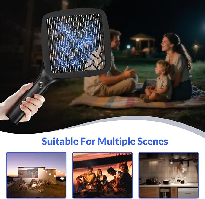 Mafiti Bug Zapper 3000V Ultra-Light Electric Fly Swatter with LED Light,Bug Zapper Indoor with Safety Grid for Home,Kitchen&Outdoor Camping-AA Battery Powered (not incl.)
