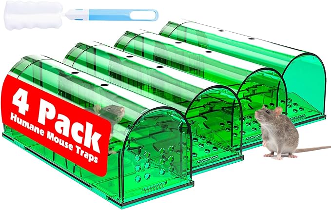 4 Pcs Humane Mouse Traps Indoor for Home, Live Mouse Trap, Reusable Mice Trap Catcher for House & Outdoors