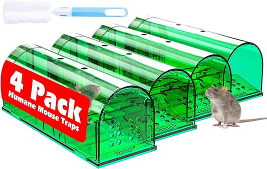 4 Pcs Humane Mouse Traps Indoor for Home, Live Mouse Trap, Reusable Mice Trap Catcher for House & Outdoors