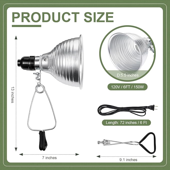 Macarrie 20 Pcs Adjustable Clamp Lamp Light with Aluminum Reflector Up to 150 Watt (No Bulb Included) E26 Socket SPT-2 18awg 6FT Cord(5.5 Inch)