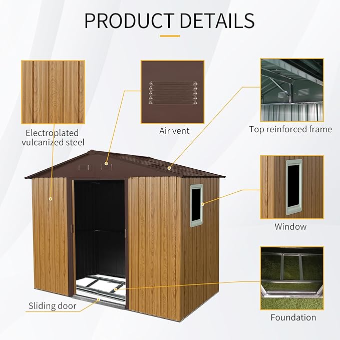 Outdoor Storage Shed, 8x4ft Metal Storage Shed with Window and Metal Foundation, Lockable Sliding Door, All Weather Tilted Roof Tool Shed with Vents, for Backyard, Patio, Lawn