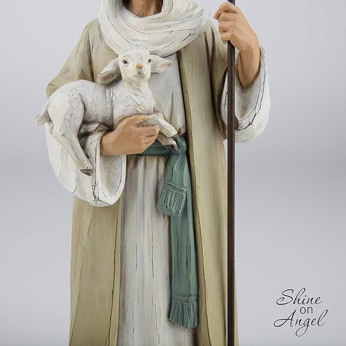Good Shepherd Statue Jesus Holding Lamb 9.5inch Religious Modern Home Decor Figurine Indoor Tabletop Religious Gift