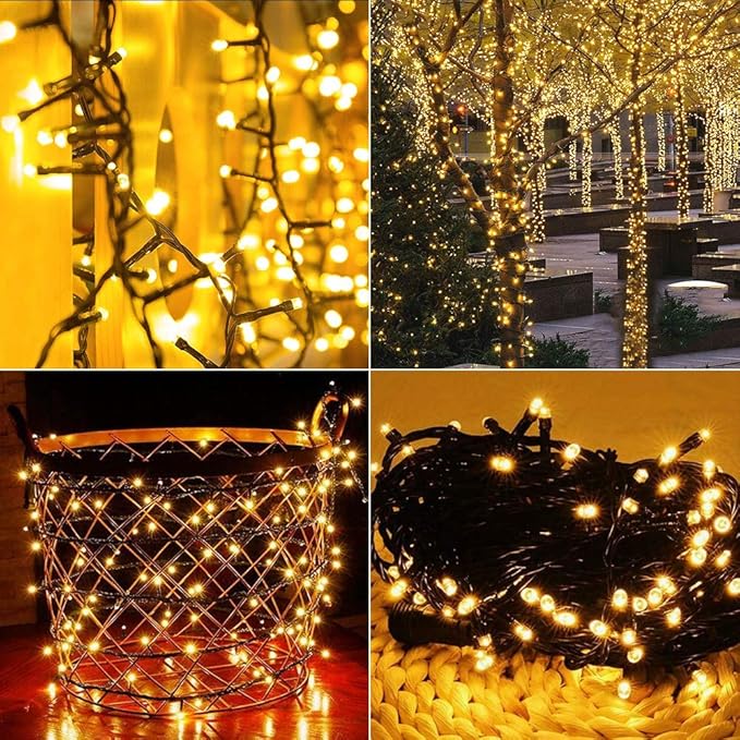 Joomer Solar String Lights Outdoor, 105FT 300 LED 8 Modes Outdoor String Lights Waterproof Fairy Tree Lights for Garden Yard Patio Christmas Decoration (Warm White)