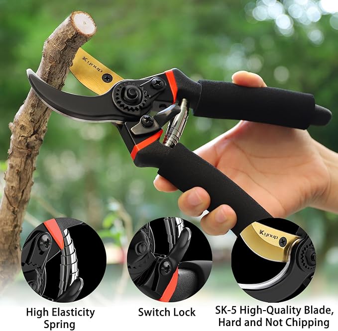 Kynup 3Pack Pruning Shears, Garden Shears, Pruning Shears for Gardening, Gardening Shears Scissors Clippers, Garden Tools Set with Gloves, Stainless Steel, Soft Grip Handle